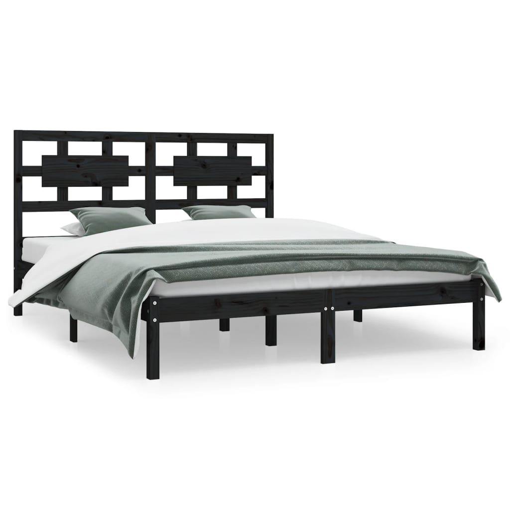 vidaXL Bed Frame | Black | Solid Pine Wood | 200x200 cm | Rectangular | Rustic