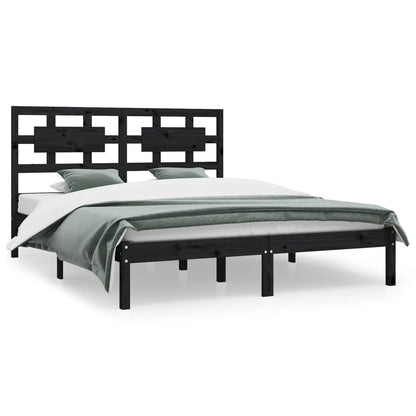 vidaXL Bed Frame | Black | Solid Pine Wood | 200x200 cm | Rectangular | Rustic
