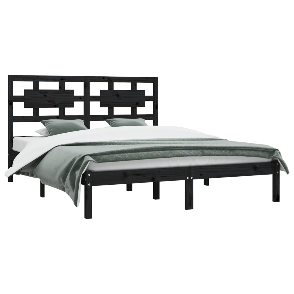 vidaXL Bed Frame | Black | Solid Pine Wood | 200x200 cm | Rectangular | Rustic