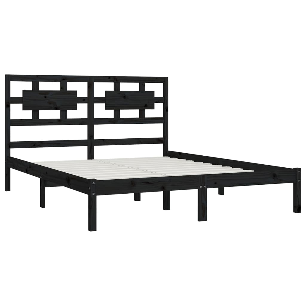 vidaXL Bed Frame | Black | Solid Pine Wood | 200x200 cm | Rectangular | Rustic