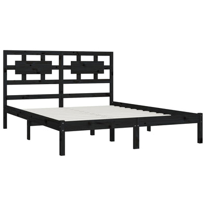 vidaXL Bed Frame | Black | Solid Pine Wood | 200x200 cm | Rectangular | Rustic
