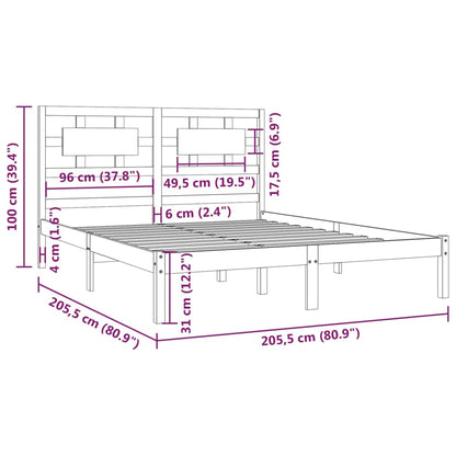 vidaXL Bed Frame | Black | Solid Pine Wood | 200x200 cm | Rectangular | Rustic