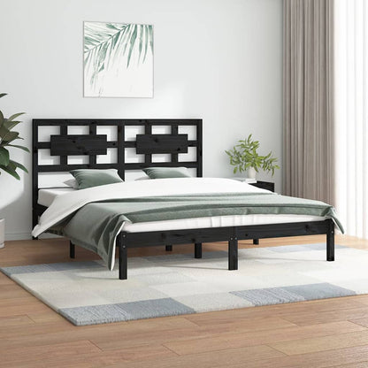 vidaXL Bed Frame | Black | Solid Pine Wood | 200x200 cm | Rectangular | Rustic