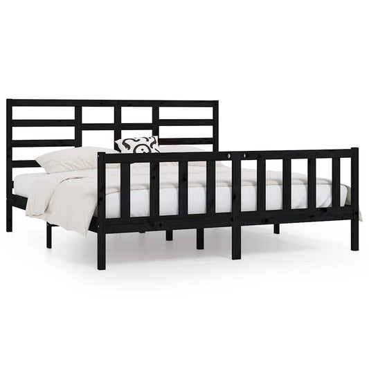 vidaXL Bed Frame | Black | Solid pine wood for frame, plywood for slats