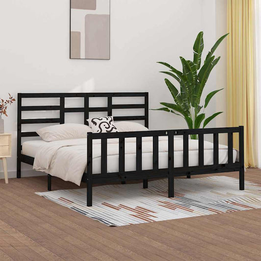 vidaXL Bed Frame | Black | Solid pine wood for frame, plywood for slats