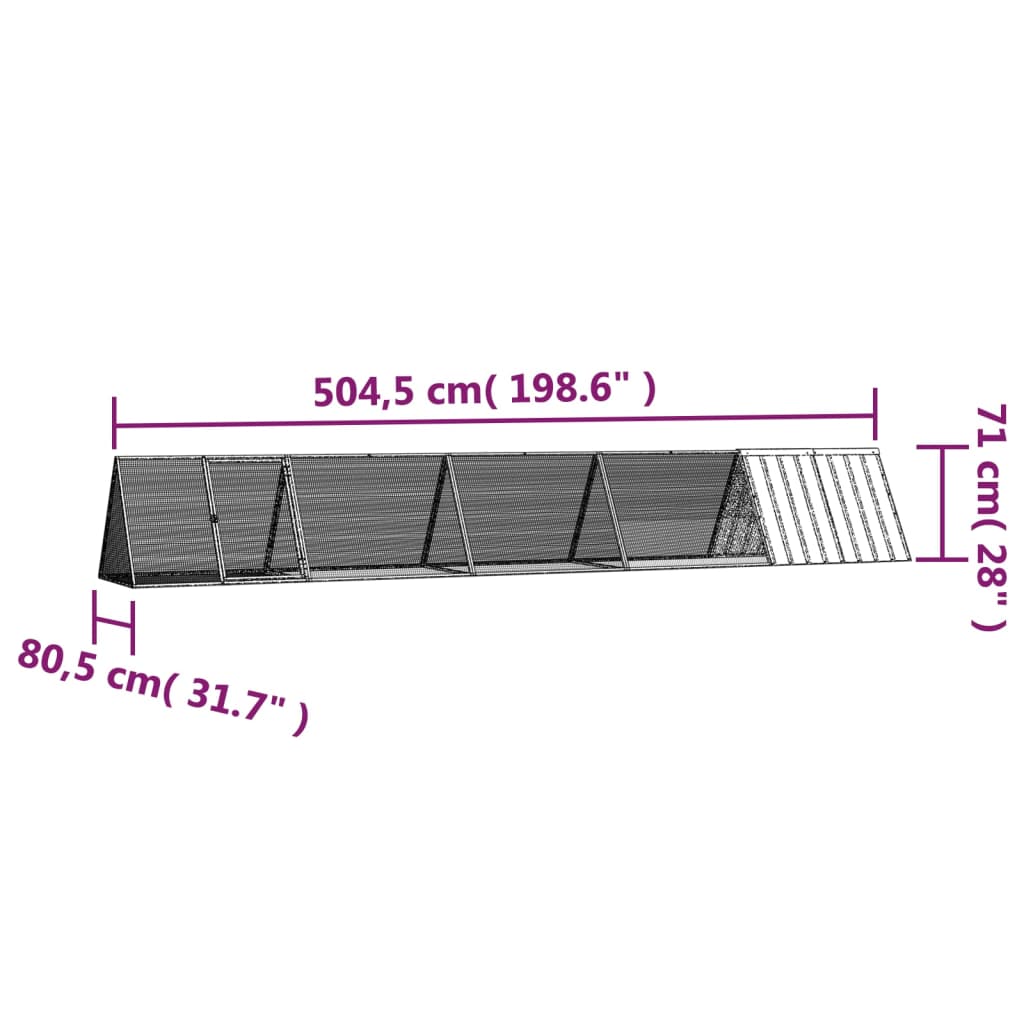 vidaXL Rabbit Cage Grey 504.5x80.5x71 cm Galvanised Steel