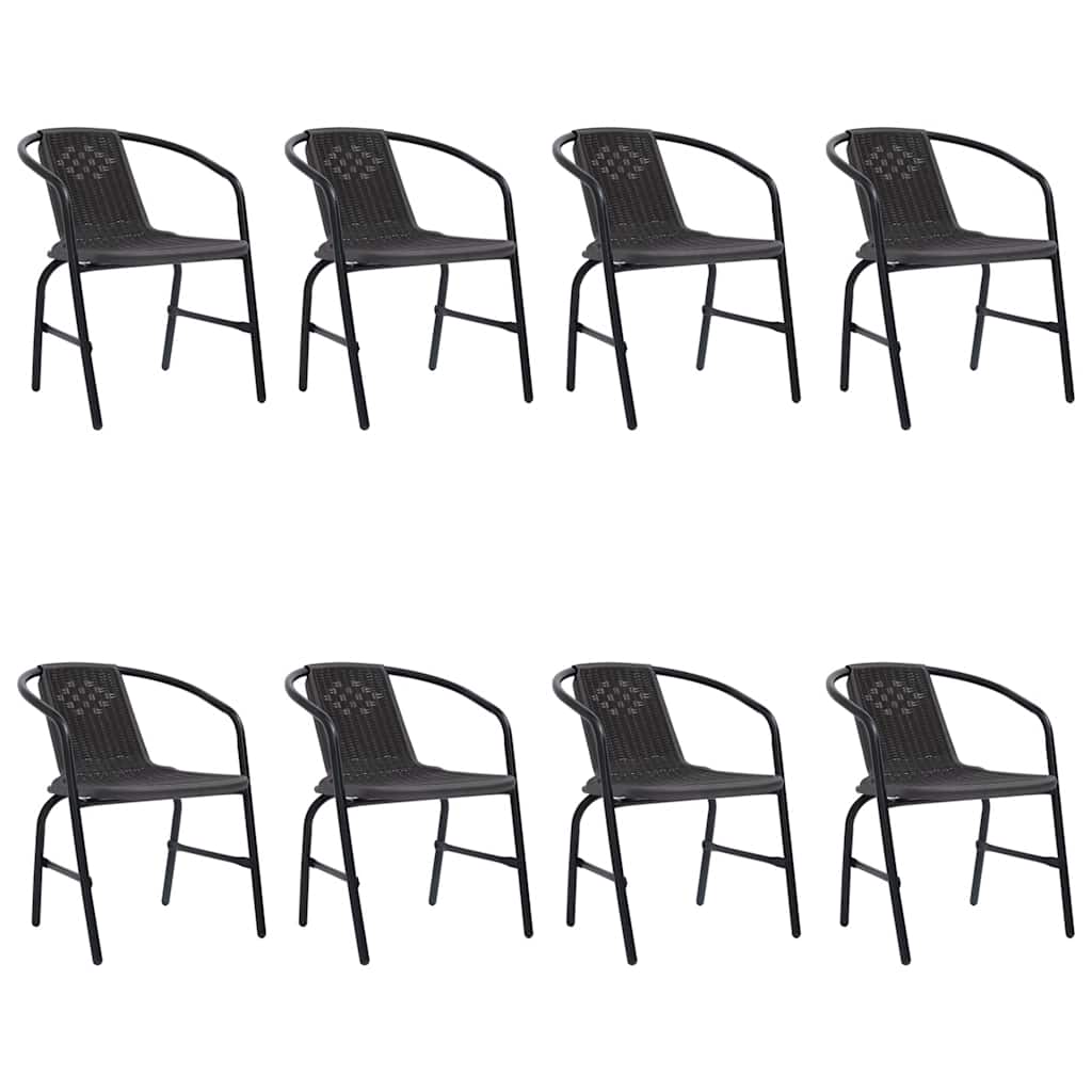 vidaXL Garden Chair | Set of 8 | Black | Plastic rattan, steel | Stackable