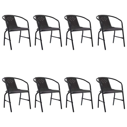 vidaXL Garden Chair | Set of 8 | Black | Plastic rattan, steel | Stackable