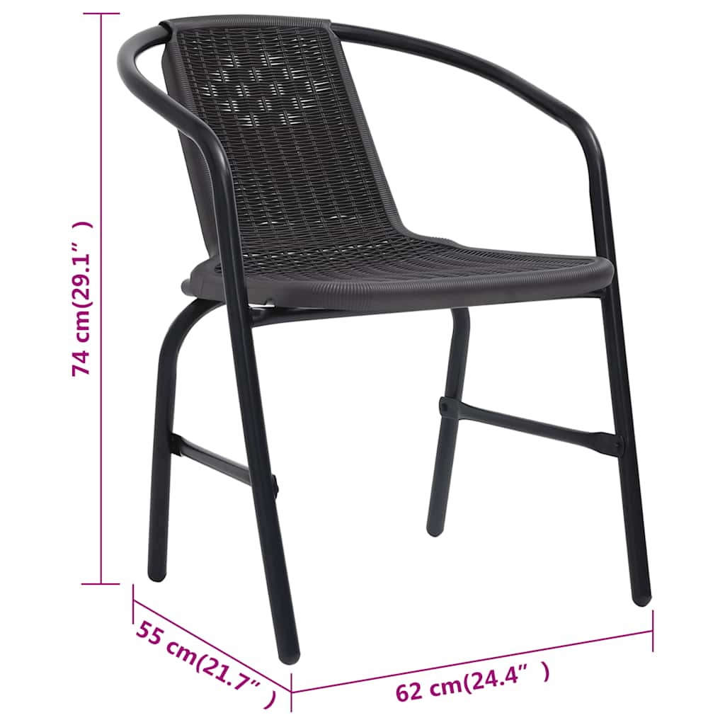 vidaXL Garden Chair | Set of 8 | Black | Plastic rattan, steel | Stackable
