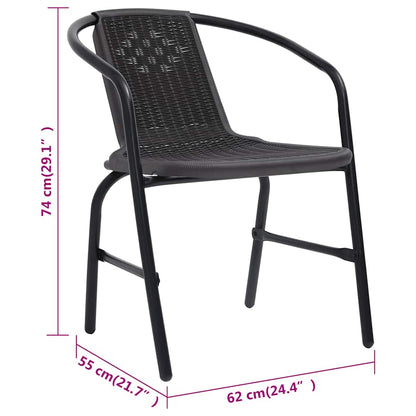 vidaXL Garden Chair | Set of 8 | Black | Plastic rattan, steel | Stackable
