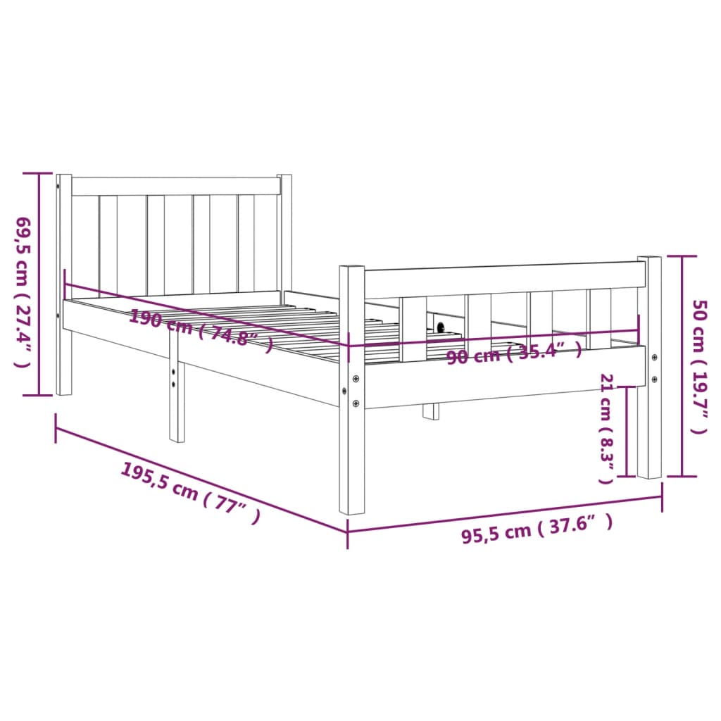 vidaXL Bed Frame without Mattress Solid Wood Single
