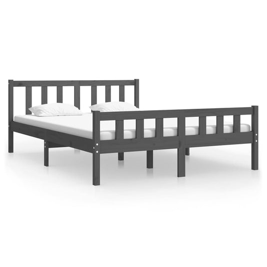 vidaXL Bed Frame | Grey | Solid Pine Wood | Double | Durable | Bed Frame