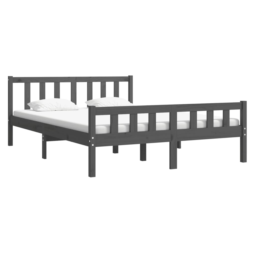 vidaXL Bed Frame | Grey | Solid Pine Wood | Double | Durable | Bed Frame