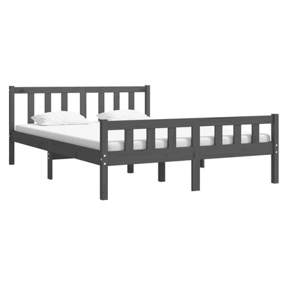 vidaXL Bed Frame | Grey | Solid Pine Wood | Double | Durable | Bed Frame
