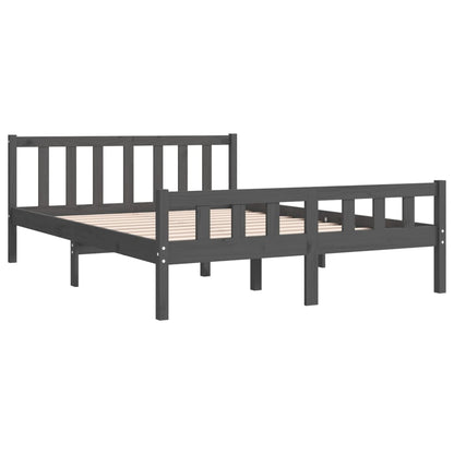 vidaXL Bed Frame | Grey | Solid Pine Wood | Double | Durable | Bed Frame