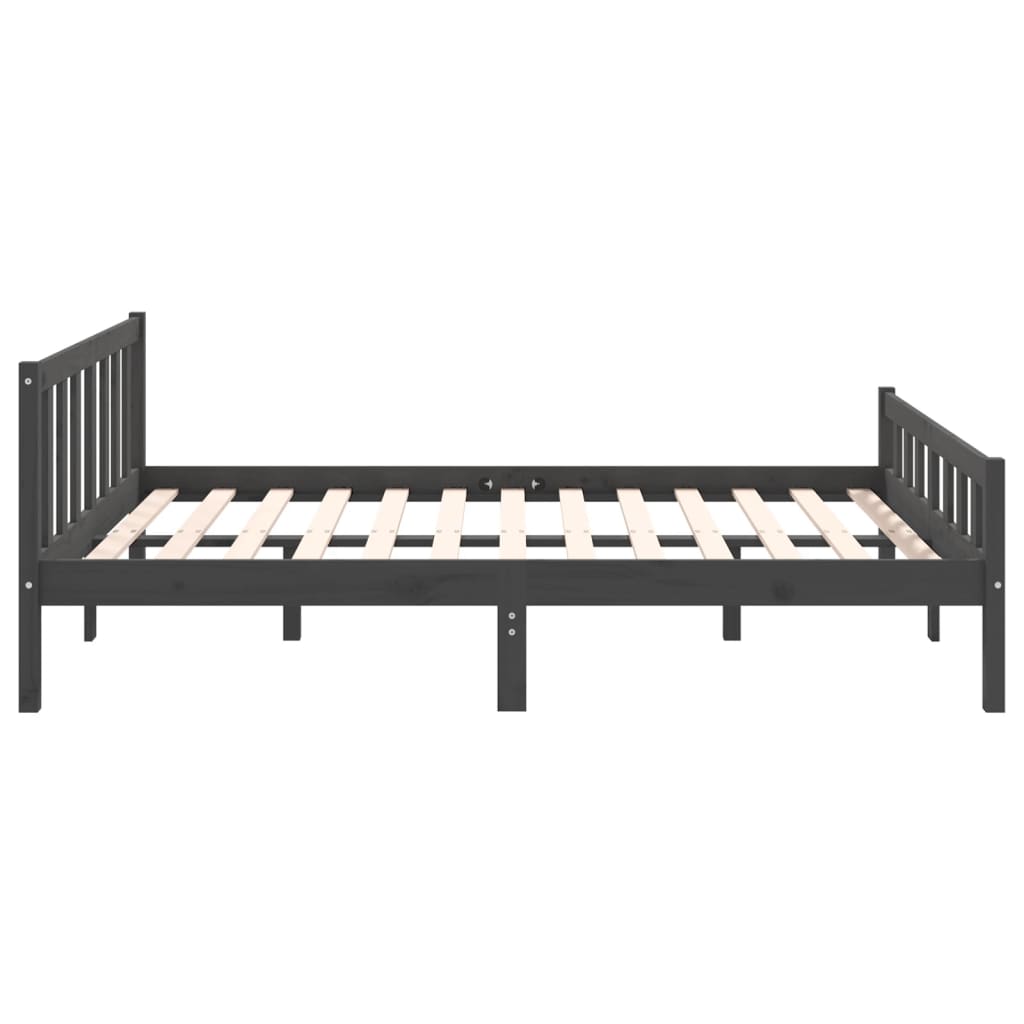vidaXL Bed Frame | Grey | Solid Pine Wood | Double | Durable | Bed Frame