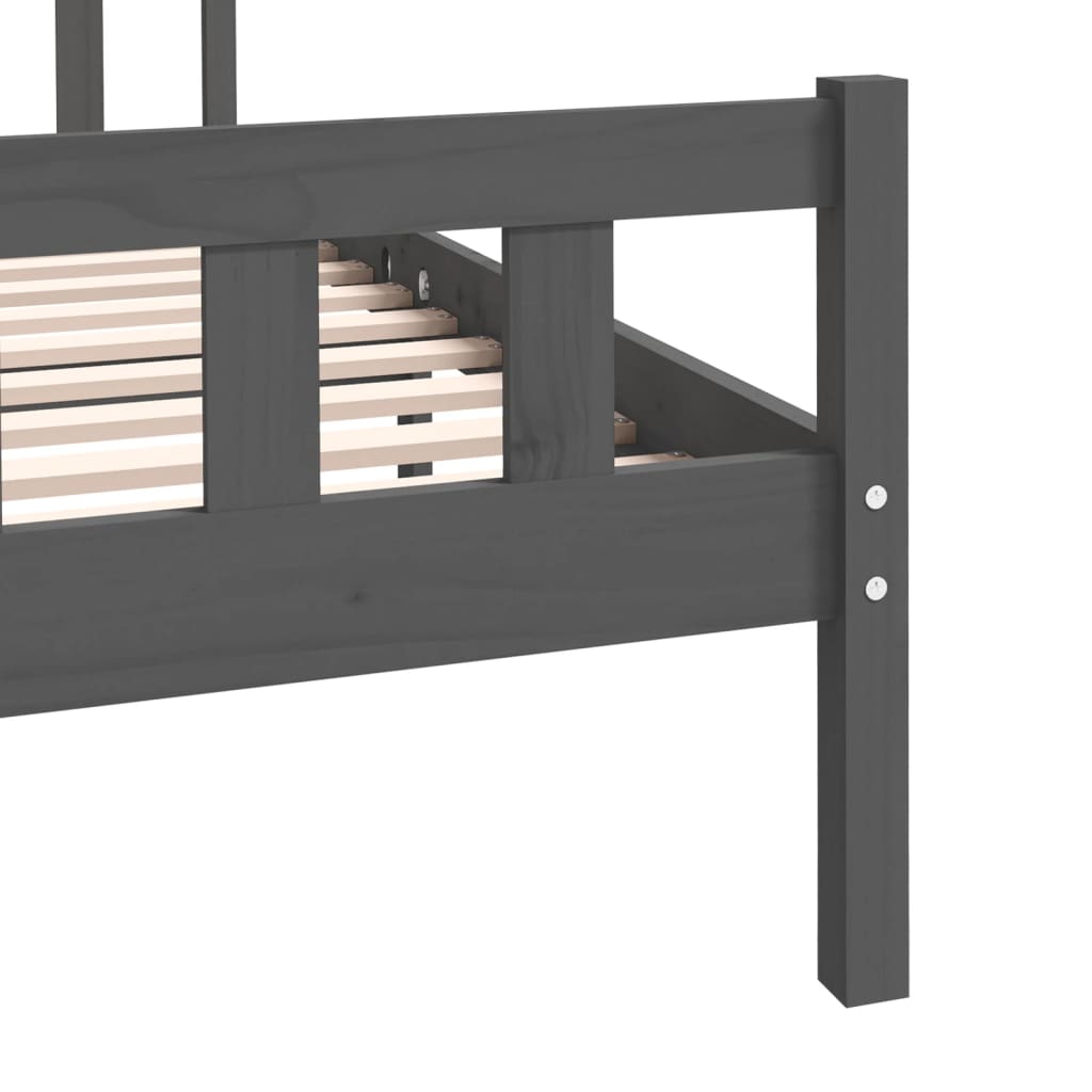 vidaXL Bed Frame | Grey | Solid Pine Wood | Double | Durable | Bed Frame