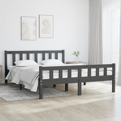 vidaXL Bed Frame | Grey | Solid Pine Wood | Double | Durable | Bed Frame