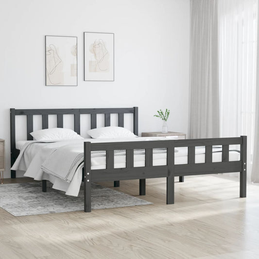 vidaXL Bed Frame | Grey | Solid Pine Wood | Double | Durable | Bed Frame
