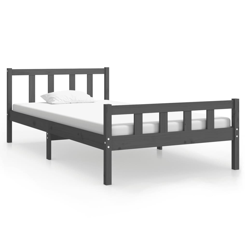 vidaXL Bed Frame | Grey | Solid pine wood, Plywood slats | Single | Durable