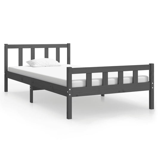 vidaXL Bed Frame | Grey | Solid pine wood, Plywood slats | Single | Durable