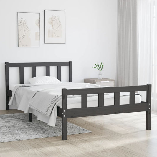 vidaXL Bed Frame | Grey | Solid pine wood, Plywood slats | Single | Durable