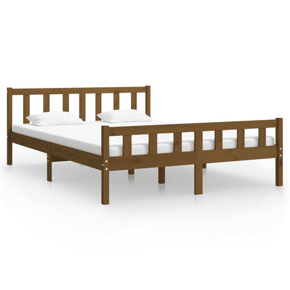 vidaXL Bed Frame | Honey Brown | Solid Pinewood with Plywood Slats | Double