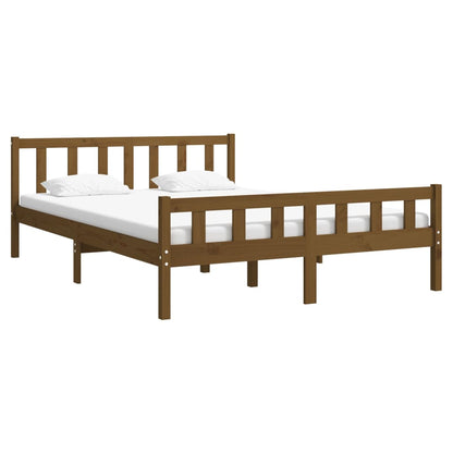 vidaXL Bed Frame | Honey Brown | Solid Pinewood with Plywood Slats | Double