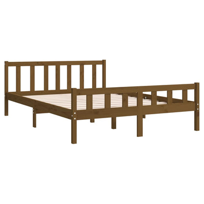 vidaXL Bed Frame | Honey Brown | Solid Pinewood with Plywood Slats | Double