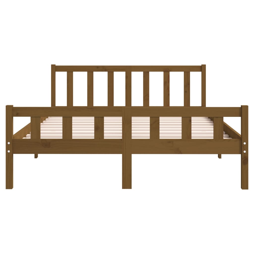 vidaXL Bed Frame | Honey Brown | Solid Pinewood with Plywood Slats | Double