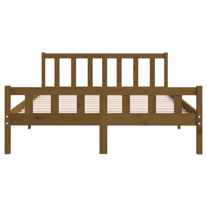 vidaXL Bed Frame | Honey Brown | Solid Pinewood with Plywood Slats | Double