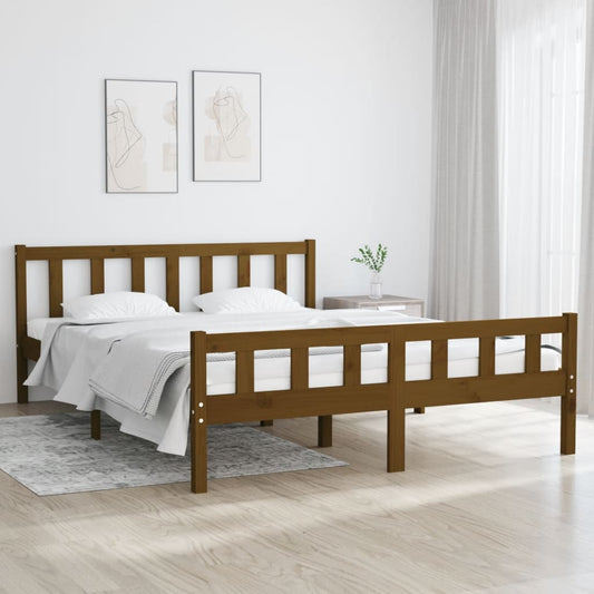 vidaXL Bed Frame | Honey Brown | Solid Pinewood with Plywood Slats | Double