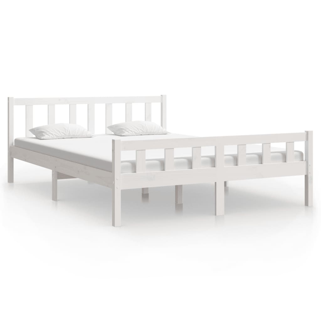 vidaXL Bed Frame | White | Solid Pine Wood | King Size |  Durable | Bed Frame