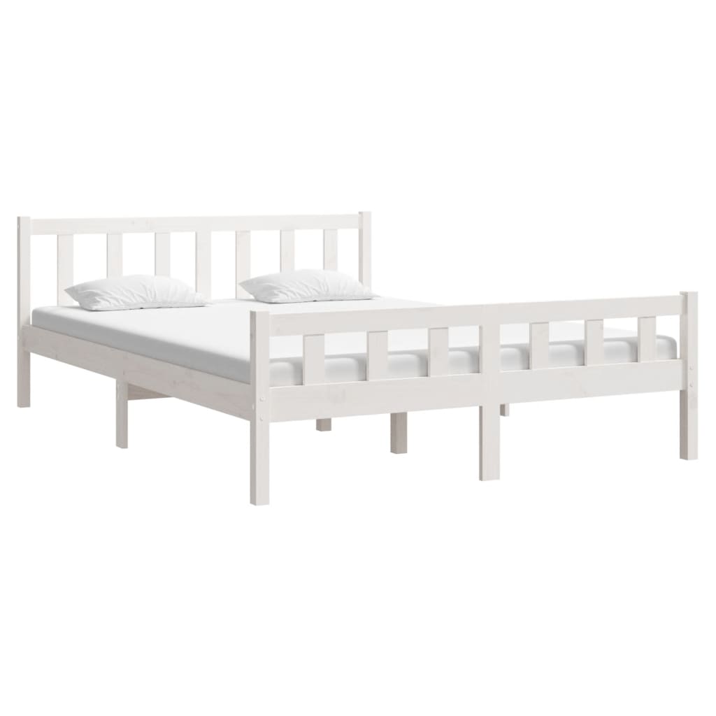 vidaXL Bed Frame | White | Solid Pine Wood | King Size |  Durable | Bed Frame