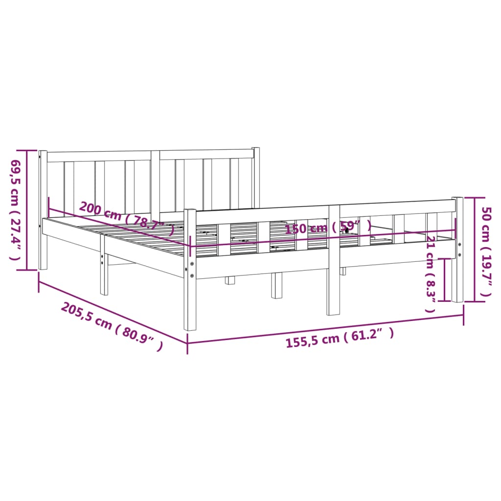 vidaXL Bed Frame | White | Solid Pine Wood | King Size |  Durable | Bed Frame
