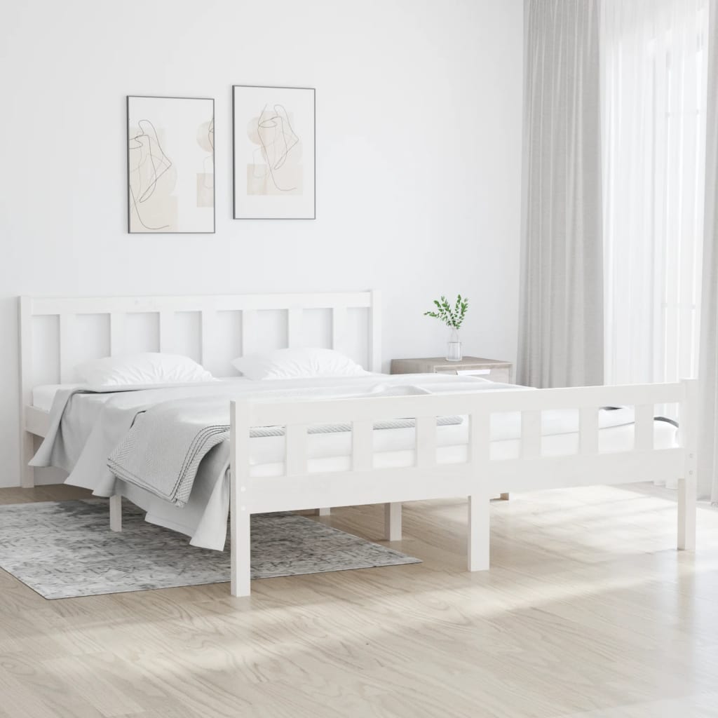 vidaXL Bed Frame | White | Solid Pine Wood | King Size |  Durable | Bed Frame