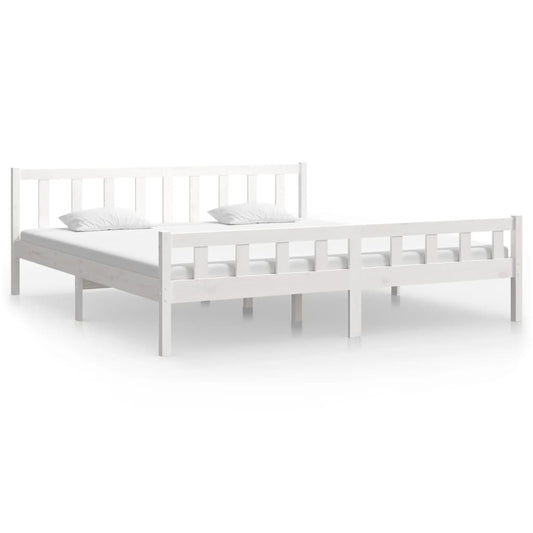 vidaXL Bed Frame | White | Solid pine wood, Plywood | Double | Durable