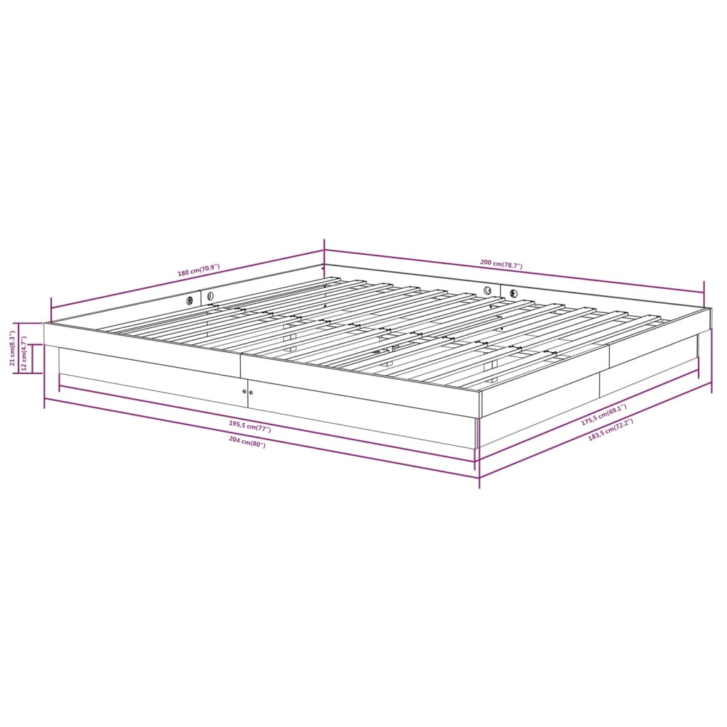 vidaXL Bed Frame without Mattress Solid Wood Super King