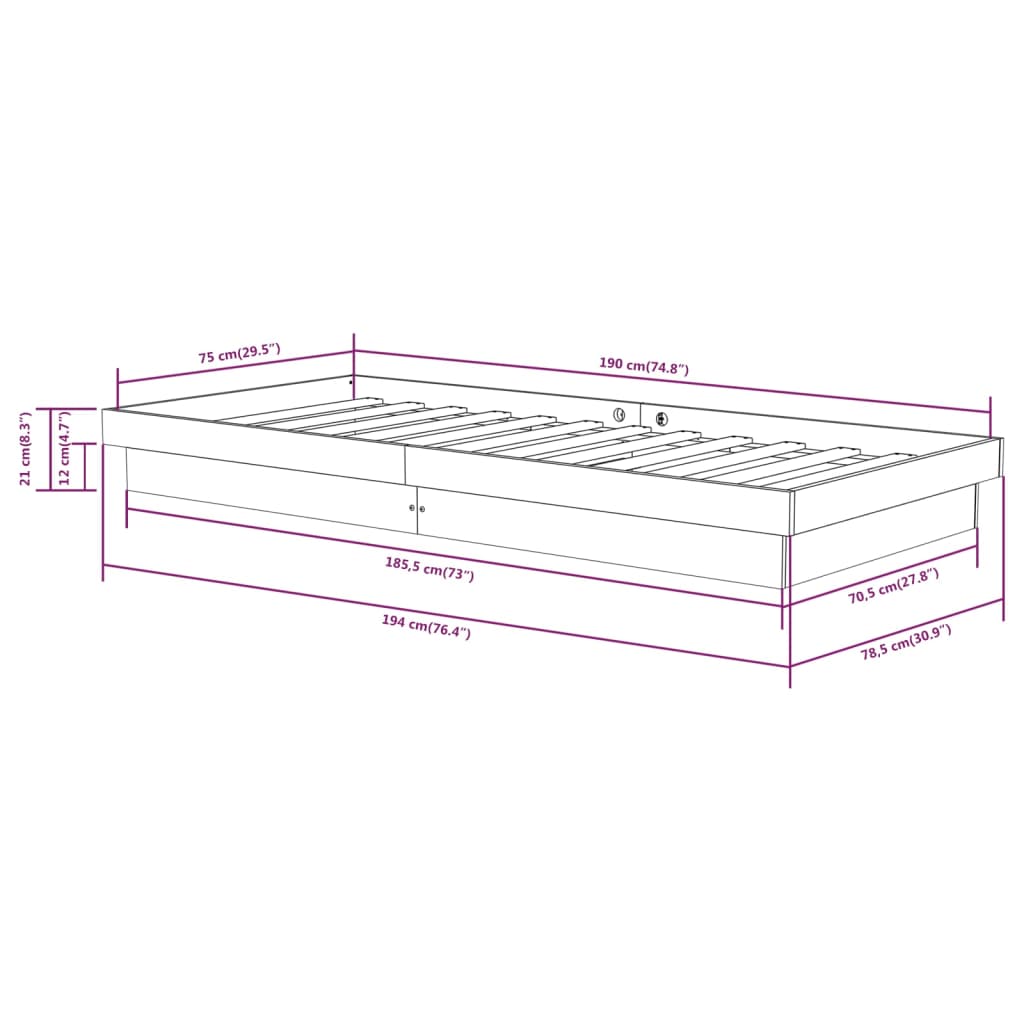 vidaXL Bed Frame without Mattress Black Solid Wood Small Single