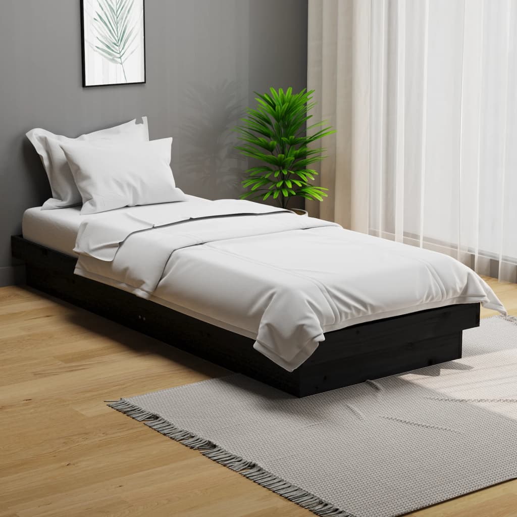 vidaXL Bed Frame without Mattress Black Solid Wood Small Single