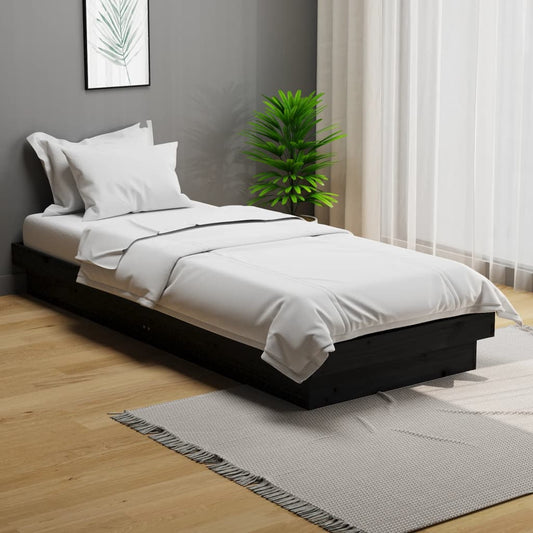 vidaXL Bed Frame without Mattress Black Solid Wood Small Single