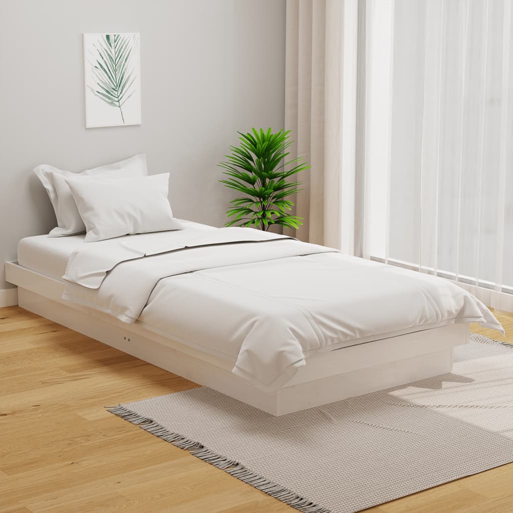 vidaXL Bed Frame without Mattress White Solid Wood Single