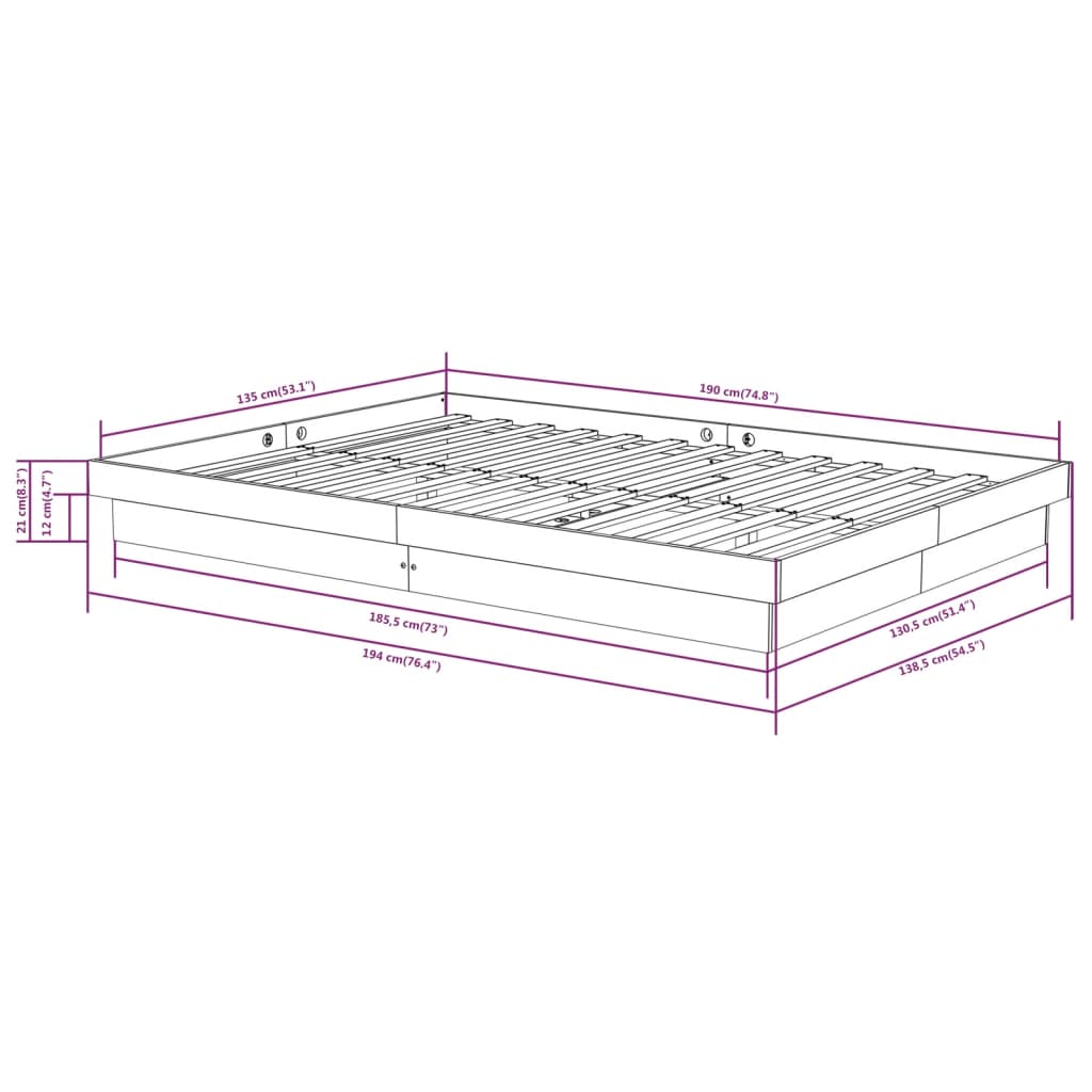 vidaXL Bed Frame without Mattress Grey Solid Wood Double