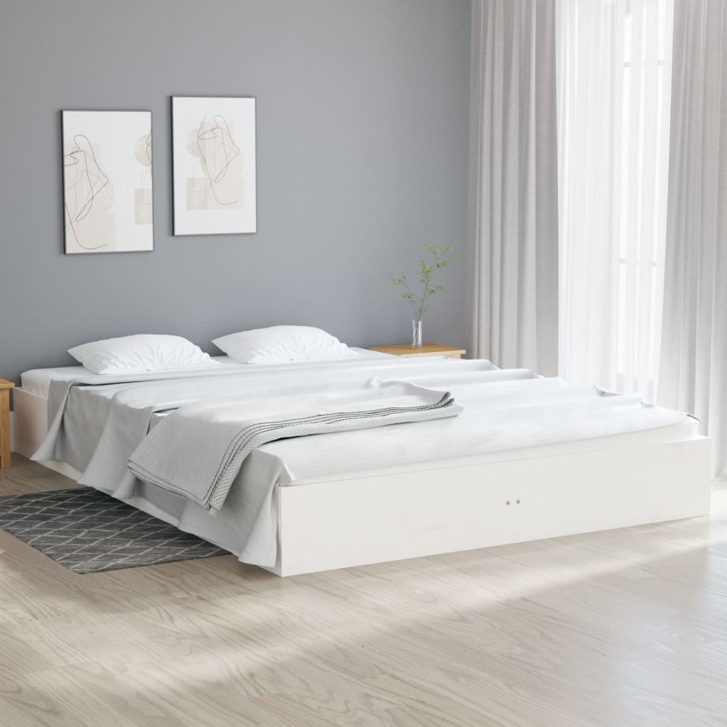 vidaXL Bed Frame | White | Solid pine wood, Plywood | 200 x 200 cm | Durable