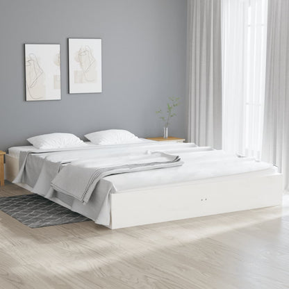vidaXL Bed Frame without Mattress White Solid Wood 150x200 cm King Size King Size