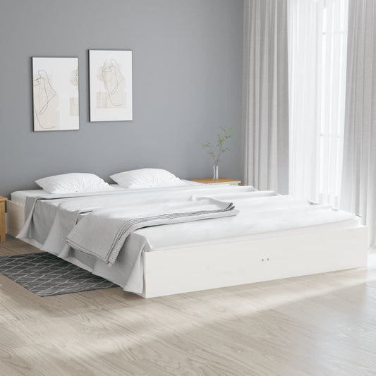 vidaXL Bed Frame without Mattress White Solid Wood 150x200 cm King Size King Size