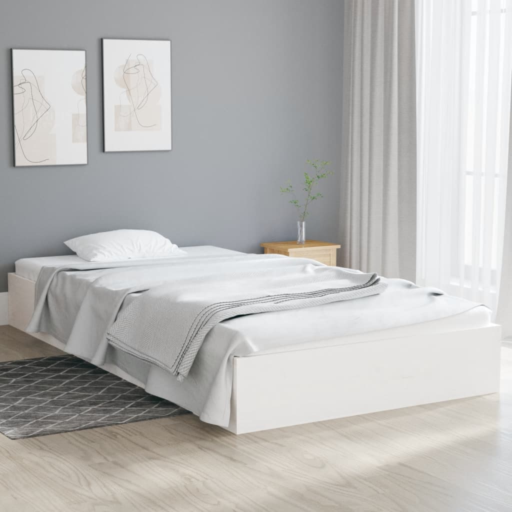 vidaXL Bed Frame | White | Solid pine wood, Plywood | Single | Durable