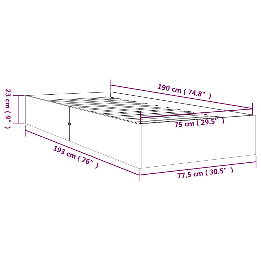 vidaXL Bed Frame | White | Solid pine wood, Plywood | Small single | Bed Frame