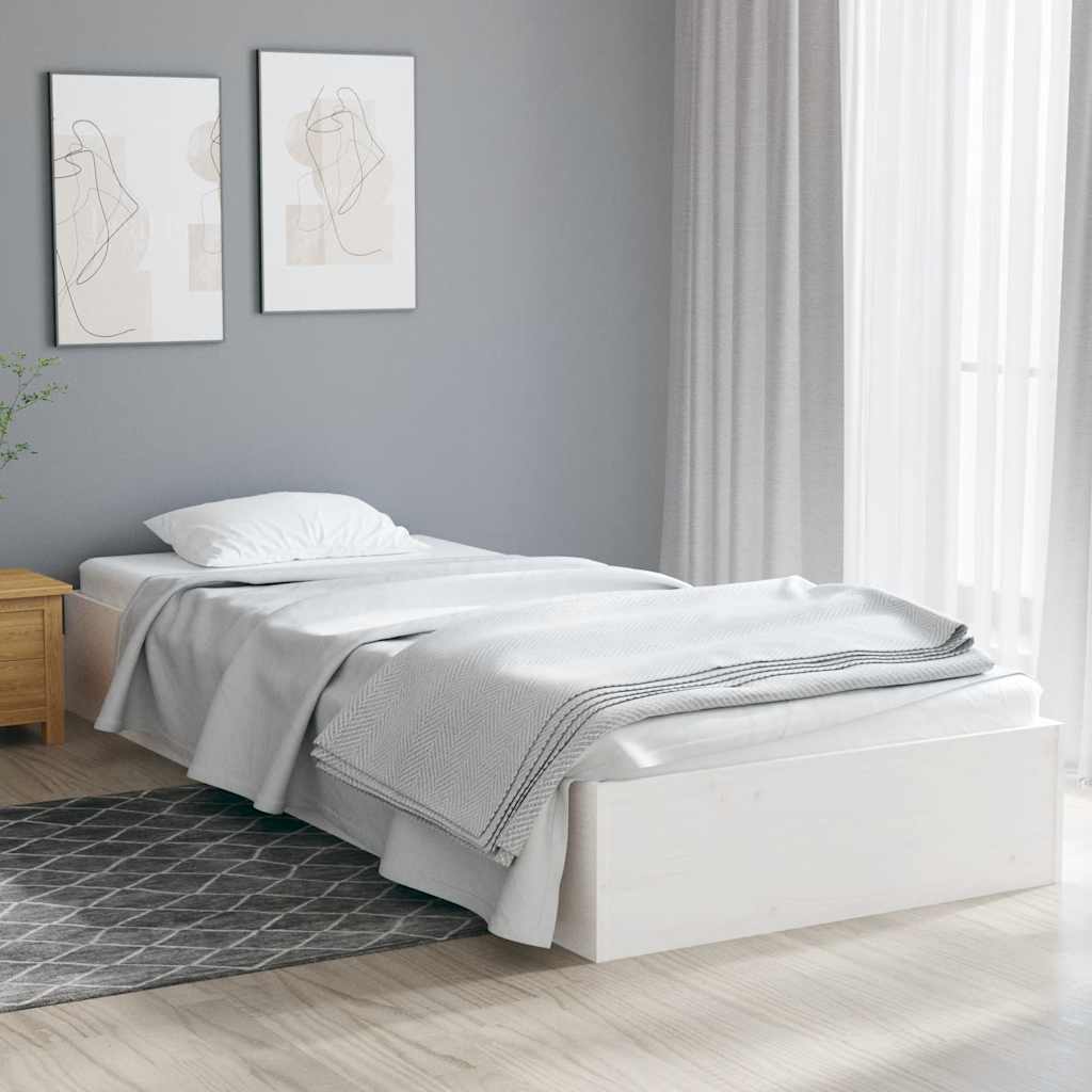 vidaXL Bed Frame | White | Solid pine wood, Plywood | Small single | Bed Frame