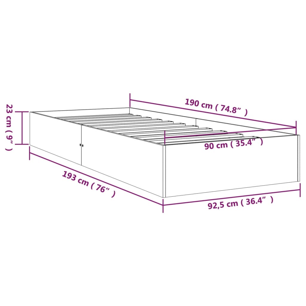 vidaXL Bed Frame without Mattress Solid Wood 90x190 cm Single Single